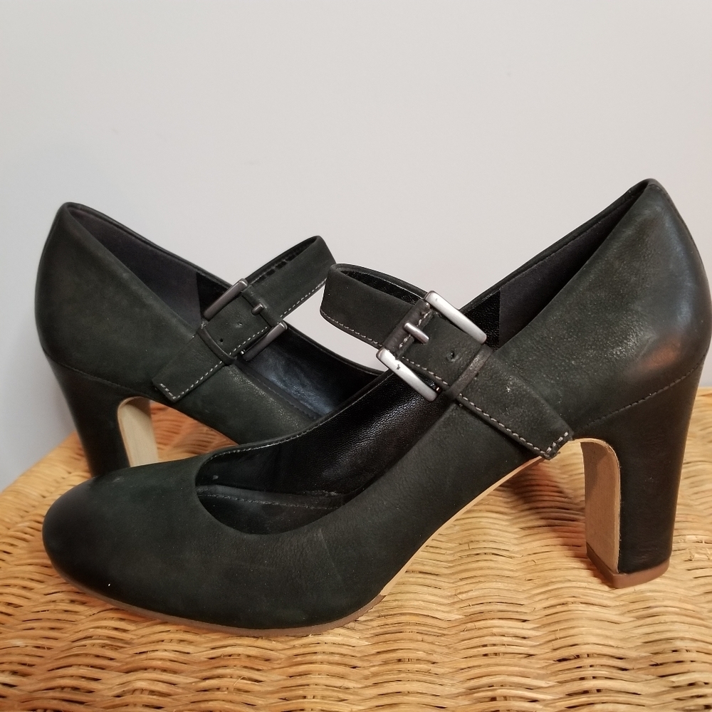 ECCO Mary Jane Heel Pumps Black Suede Size 39 / 9